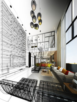 abstract sketch design of interior living
