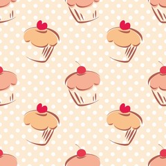 Tile cupcake and polka dots vector background