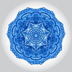 Watercolor vector gzhel. Doily round lace pattern, circle backgr