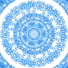 Watercolor vector gzhel. Doily round lace pattern, circle backgr