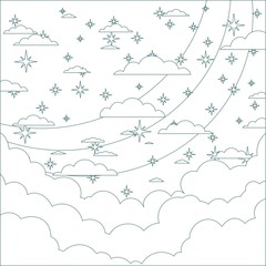 Starry Night with Space for Text in the Clouds. Contour, outline