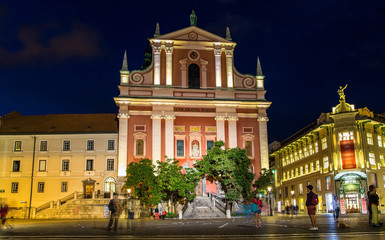 Fototapeta na wymiar Franciscan Church of the Annunciation in Ljubljana, Slovenia