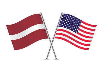 Obraz premium American and Latvian flags. Vector illustration.