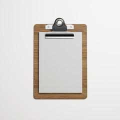 Clipboard with white paper on light background