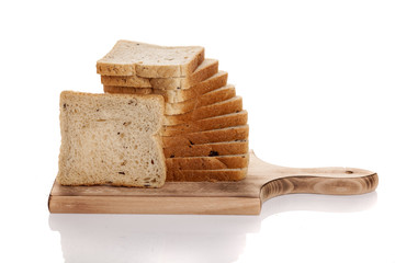 slices of bread on a wooden board