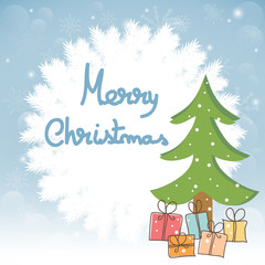 Christmas greeting card with tree and presents