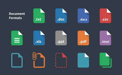 Set of Document File Formats icons. - 72500685