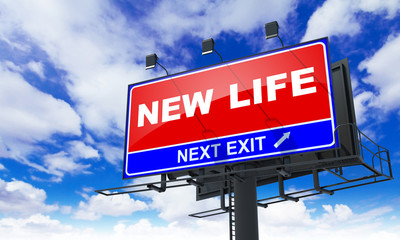 New Life Inscription on Red Billboard.