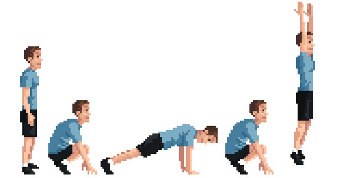 Burpees Exercise (Retro Pixel Style)