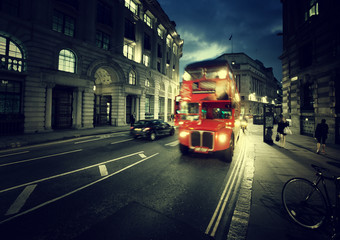 old bus on street of London