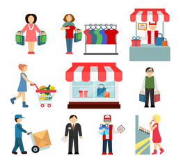 Vector shopping and shipping flat icons set