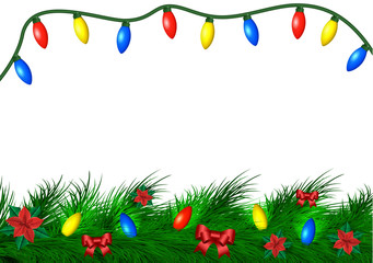 Christmas background with lights, wood and decorations