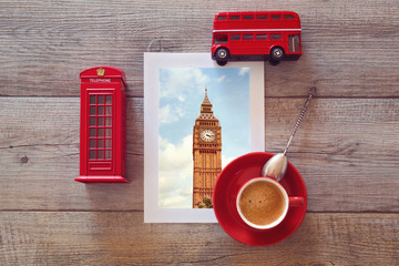 Photo of Big Ben in London with coffee and souvenirs