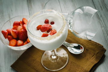 Cream and strawberries