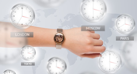 Naklejka premium Clocks and time zones over the world concept