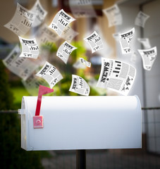 Post box with daily newspapers flying