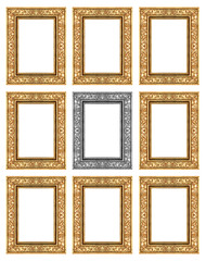 set 9 of vintage gold - gray frame isolated on white background.