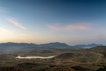 summer landscape with mountain and sea, natural background
