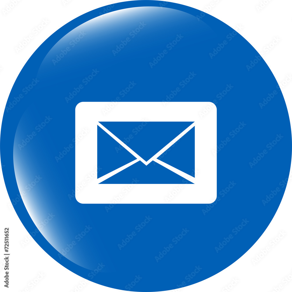 Poster email icon on glossy round button isolated on white background