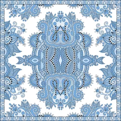 Fotobehang blue colour floral paisley bandanna. Square ornament © Kara-Kotsya