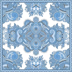 Poster Im Rahmen blaue Farbe Blumen-Paisley-Bandana. Quadratische Verzierung © Kara-Kotsya