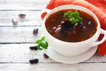 Soup with moshrooms and beans