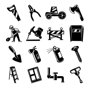 Home repair construction vector black icon set