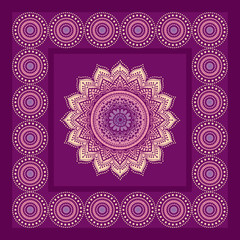 Indian lace ornament in frame on purple background
