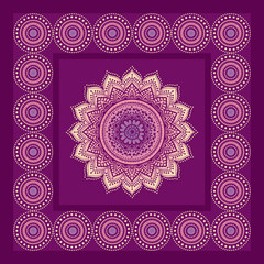 Indian lace ornament in frame on purple background