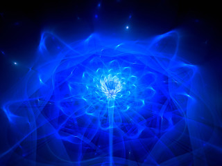 Blue glowing fractal flower in space