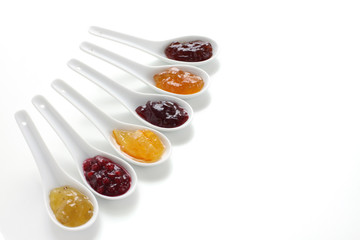 Fruit jams in china spoons