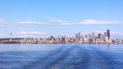 View from the harbor on Seattle city skyline.