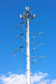 Power grid and telecommunication antennas on one pylon