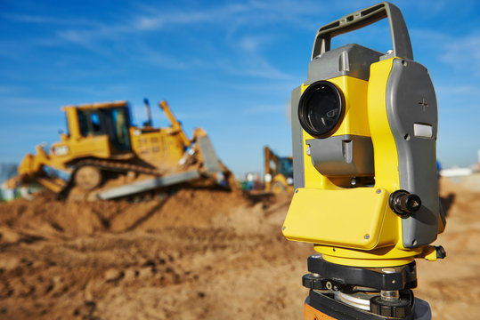 Surveyor Equipment At Construction Site