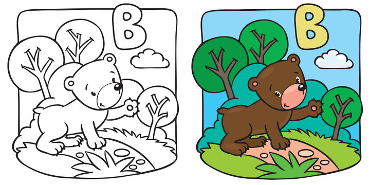 Little teddy bear coloring book. Alphabet B