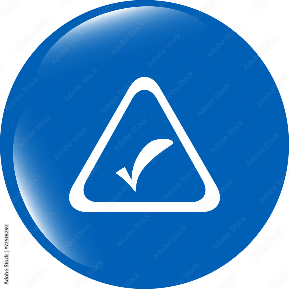 Poster white tick mark on a web button. isolated on white background