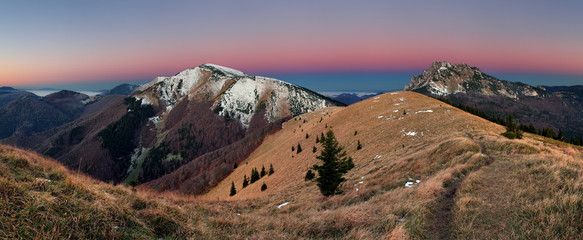 Fototapeta na wymiar Mountain panorama before sunrise in Slovakia