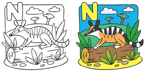 Little numbat coloring book. Alphabet N