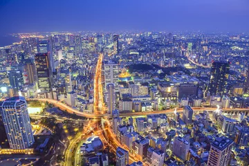 Foto op Plexiglas Tokyo, Japan Cityscape en snelwegen © SeanPavonePhoto