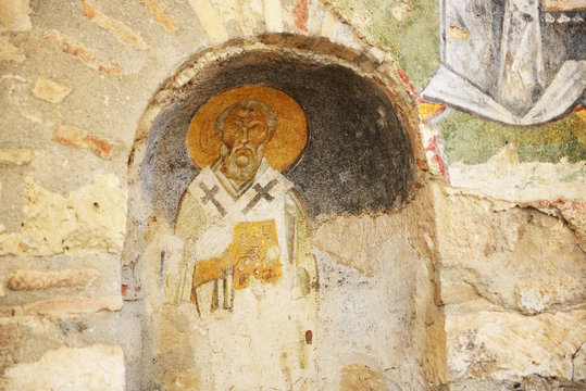 The painting on wall in church of St. Nicholas at Myra, Turkey