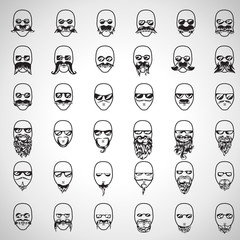 Face With Mustache And Beard Set - Isolated On Gray Background