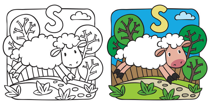 Little sheep coloring book. Alphabet S