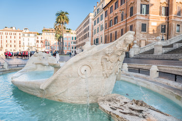 Fototapeta premium Fontana della Barcaccia ,Piazza di Spagna, Rome, Italy