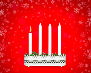 Advent candlestick with one burning candle.
