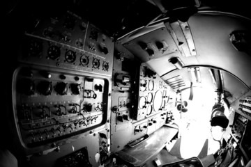 Interior of an old aircraft with control panel