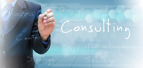 businessman hand writing consulting