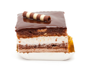 chocolate layer cake isolated on white