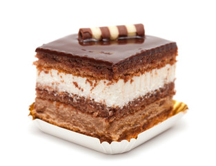 chocolate layer cake isolated on white