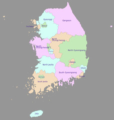 Highly detailed political south korea map