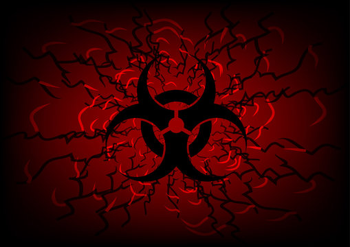 biohazard symbol on dark red background